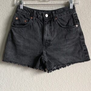Topshop A Line Denim Shorts Washed Black Grey High Rise 2